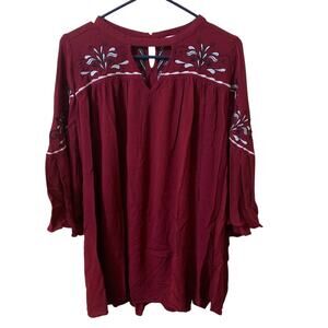 Umgee USA Long Sleeve Burgundy Bohemian Embroidered Dress Size Small